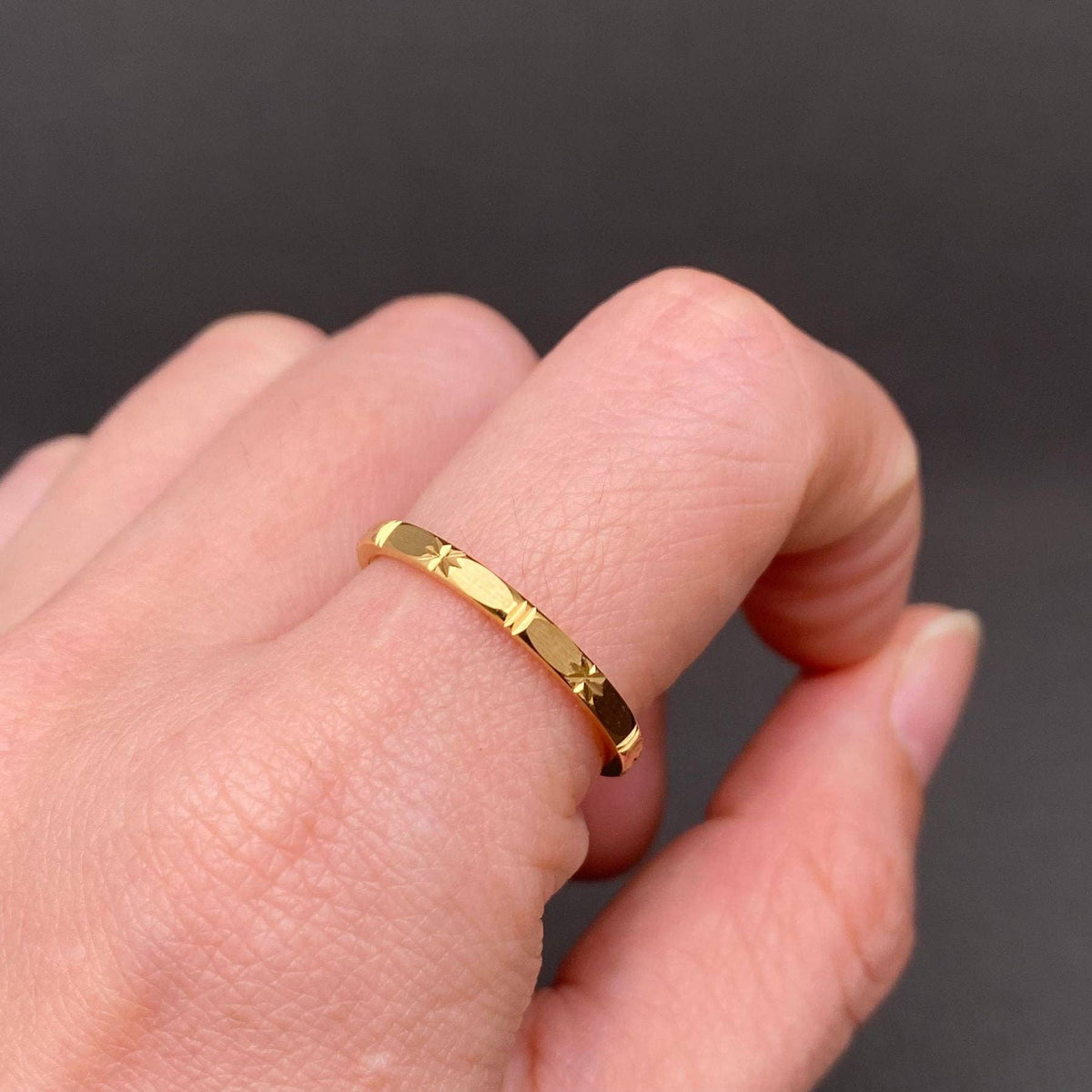 Frosted Star 18K Gold Plated Stainless Steel Ring - FGS
