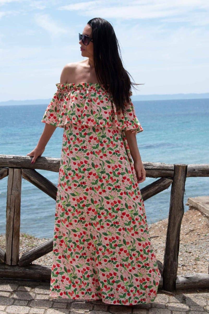 Linen Loose Off Shoulders Dress Tara: Floral