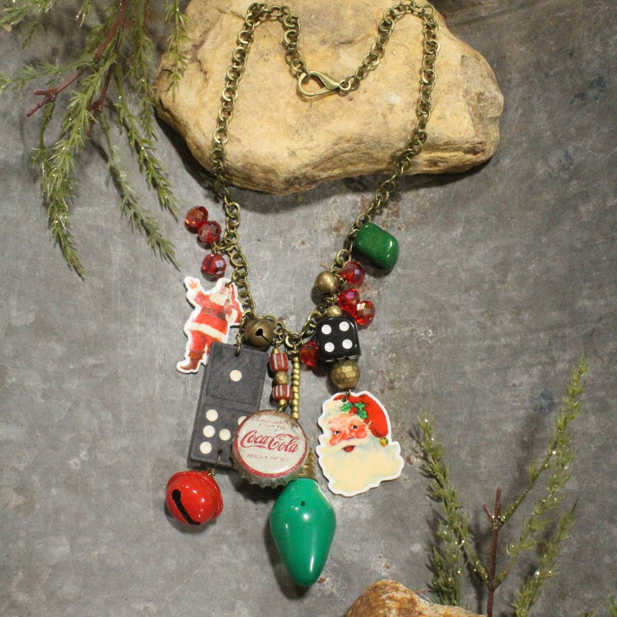 Vintage Coca Cola Santa &amp; More Charm'd Necklace