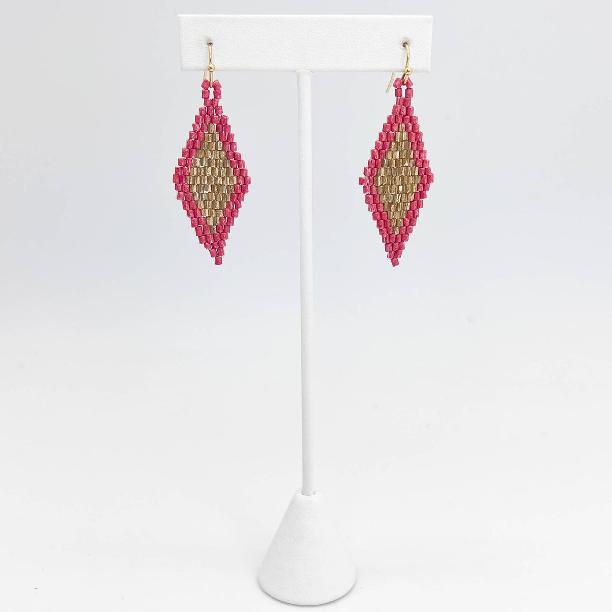 Seed Bead Diamond Shaped Earrings - Multiple Color Styles: Mustard &amp; Gold