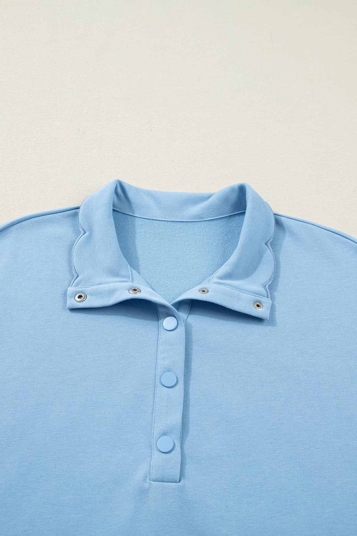 Snap Button Polo Collar Scallop Hem Mini Dress (S-XL)