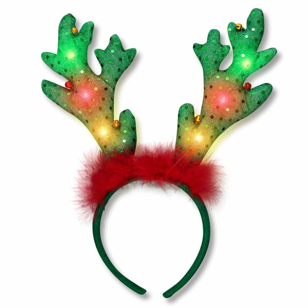 LED Jingle Bells Reindeer Antlers Light Up Headband