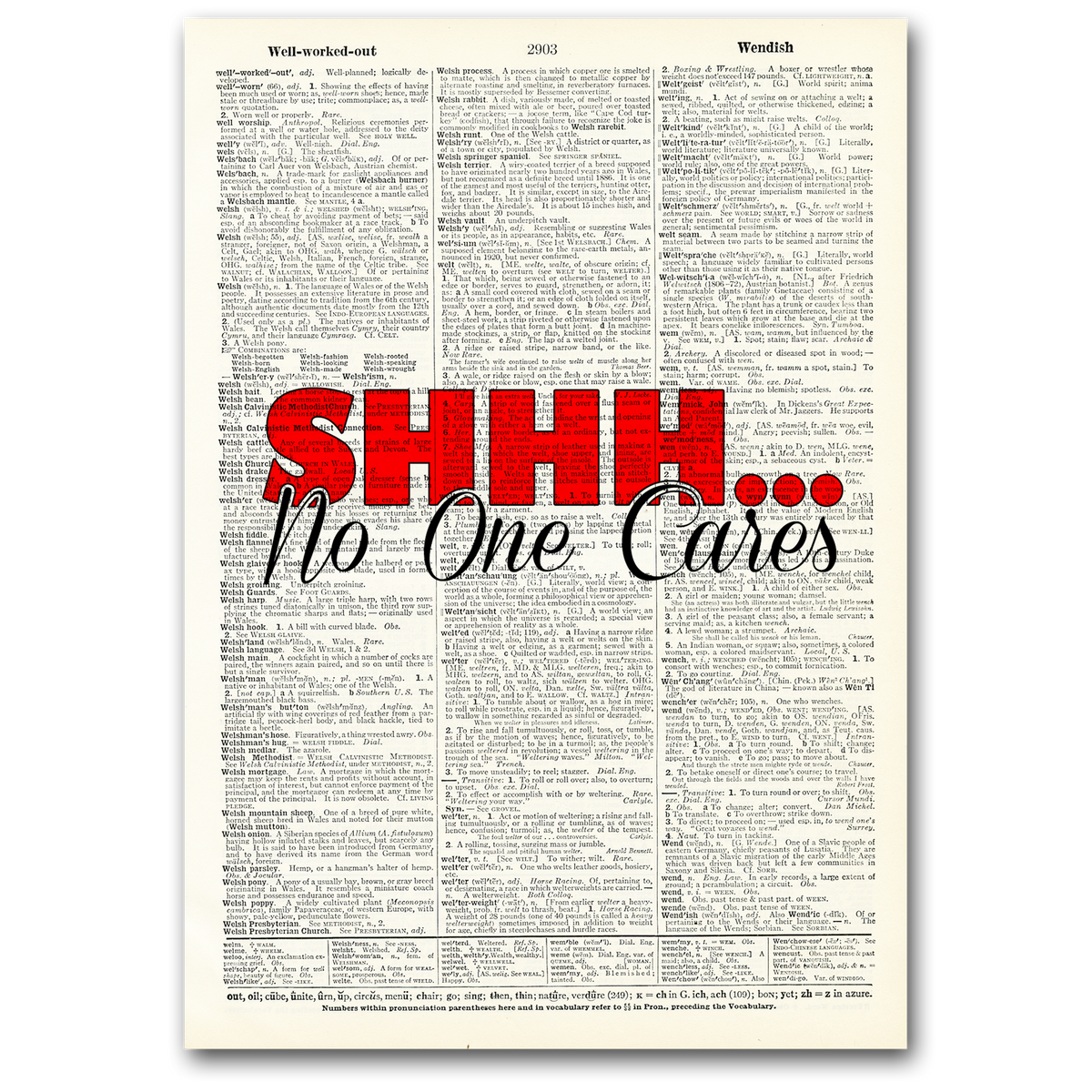 Art Print | Dictionary Page | Vintage | Shh No One Cares