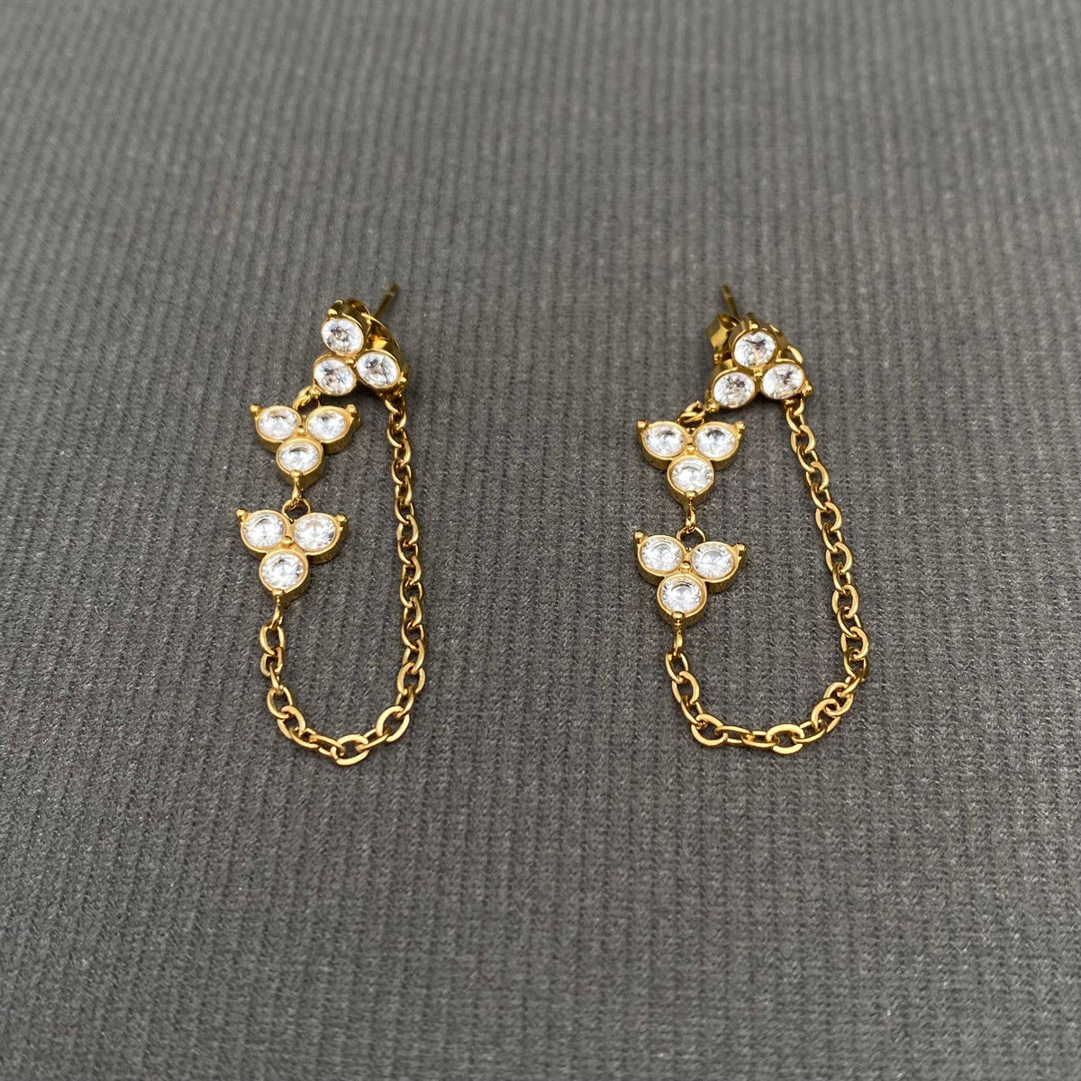 Zircon Inlaid Chain 18K Gold Plated SS Post Earrings - FGS