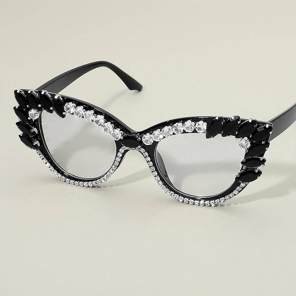 Bold Crystal Embellished Cat Eye Frame Fashion Sunglasses