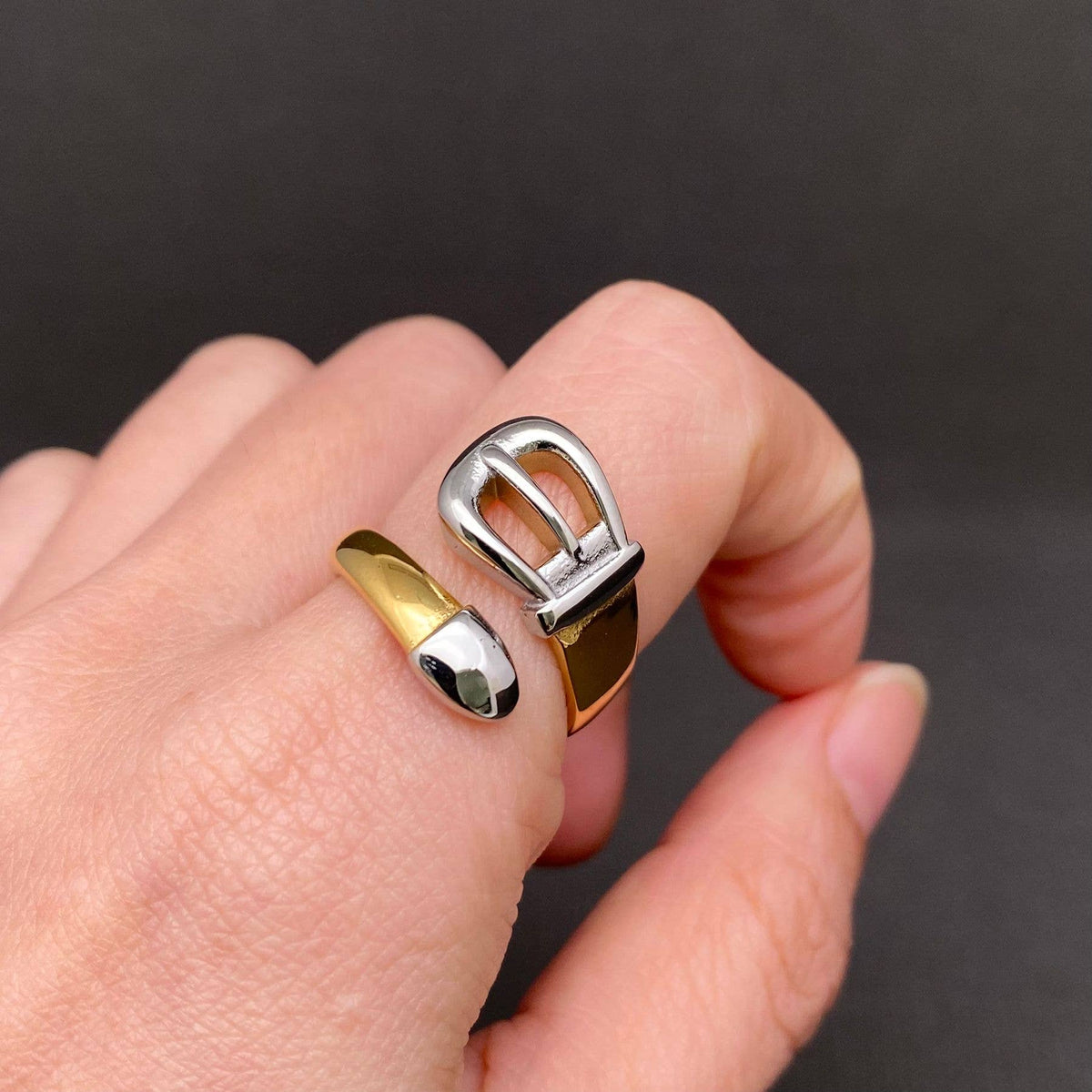 Two Tone Belt Design 18K Gold Plated S.Steel Ring - FGS
