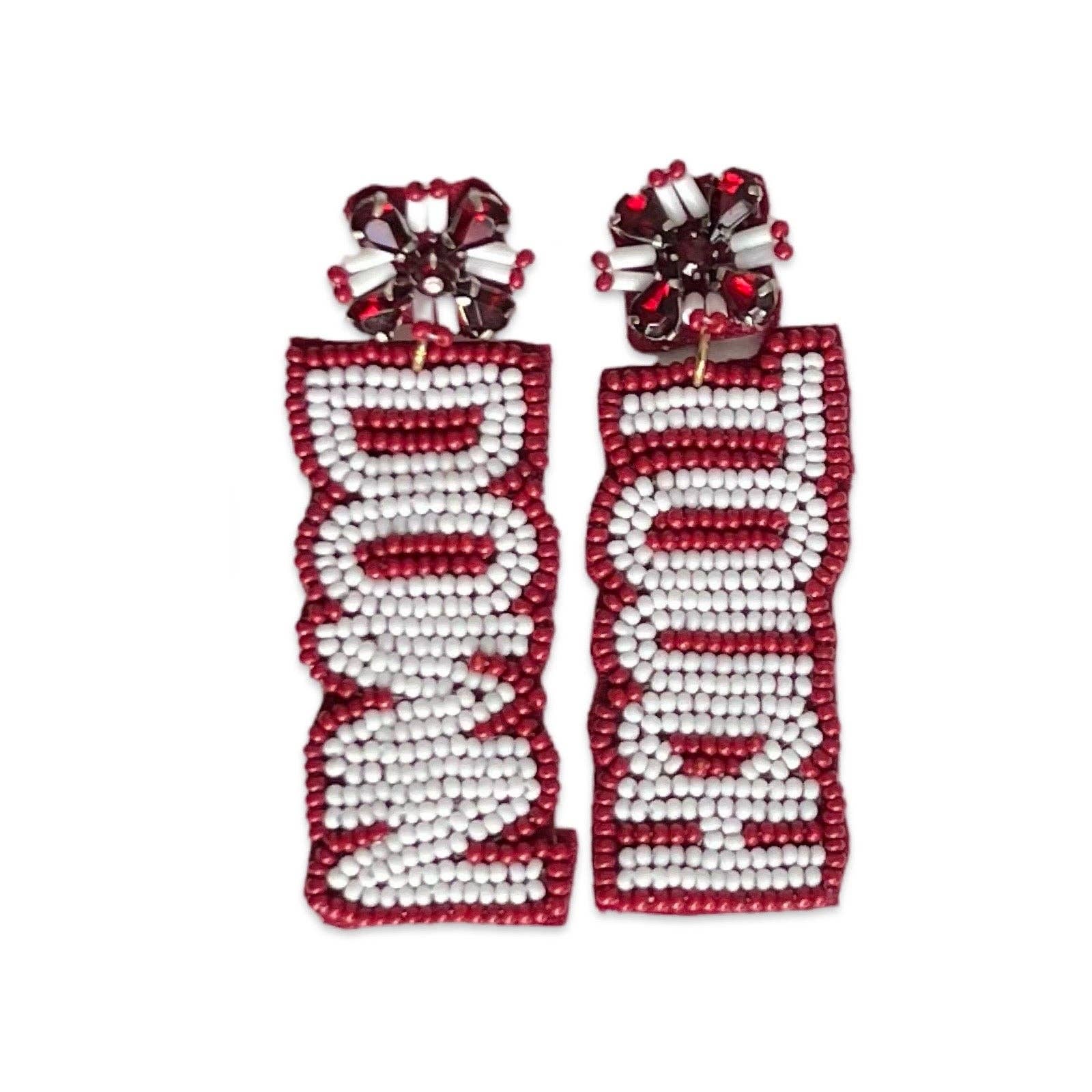 Custom Beaded Maroon Touch Down Earrings | GAME DAY EARRINGS