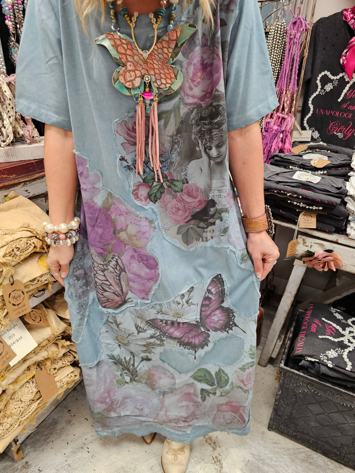 Blue Butterfly T-shirt Dress