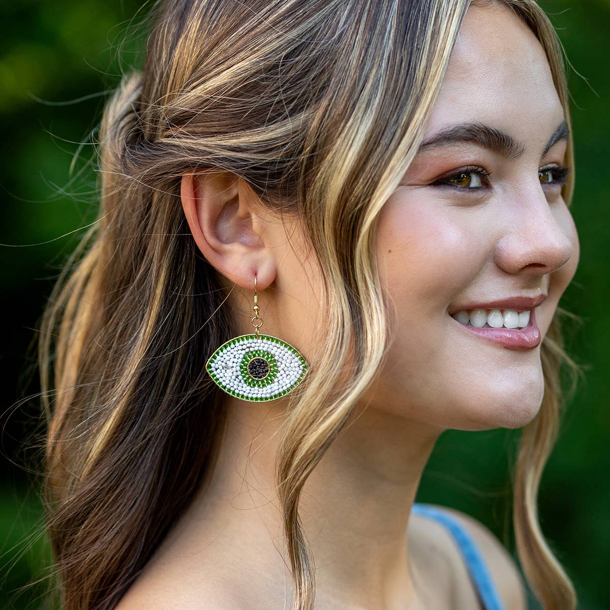 Seed Bead Evil Eye Earrings - Multiple Color Styles: Green