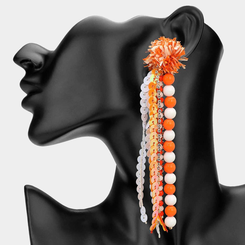 Bold Gameday Beaded Tassel Drop Statement Earrings