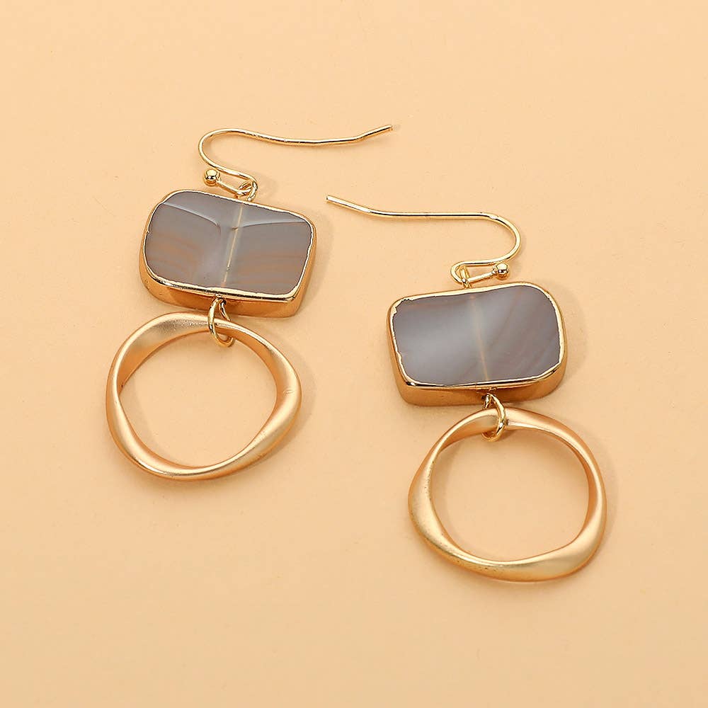 Natural Stone Geometric Ring Drop Earrings