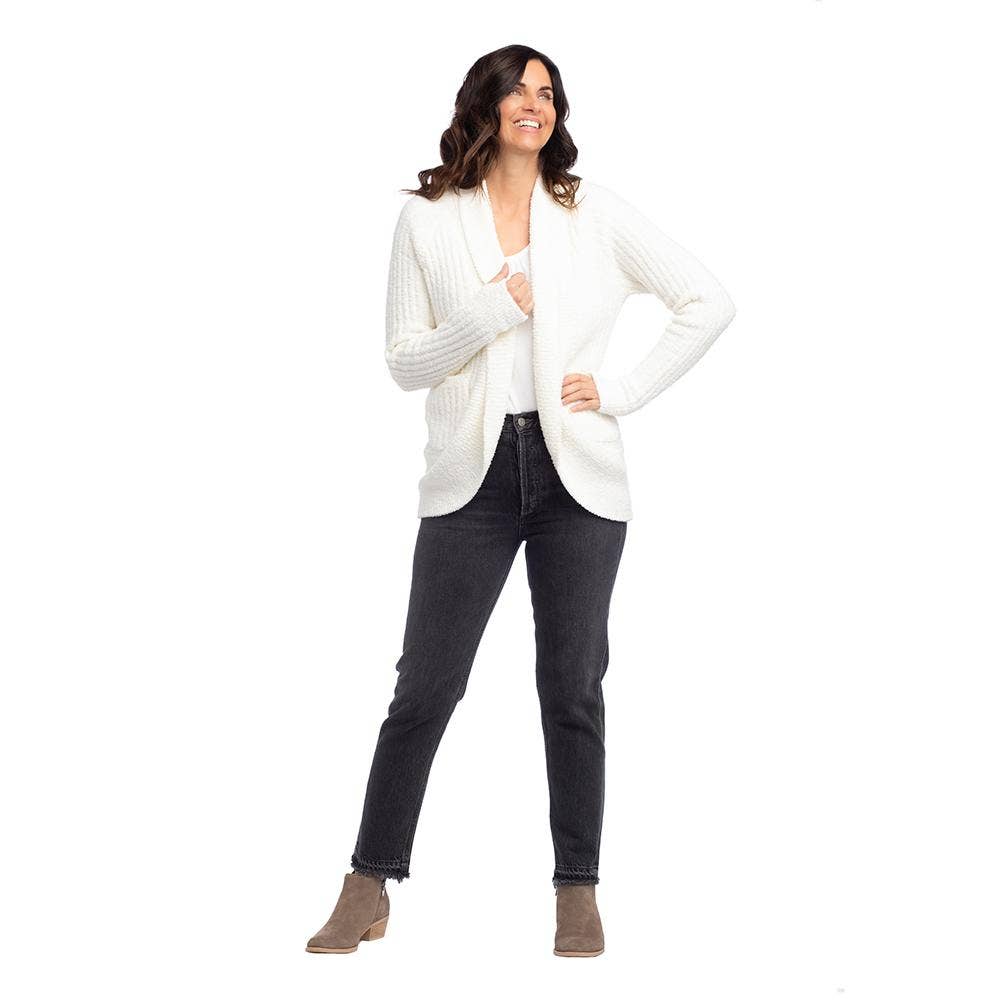 27" Solid Rib Marshmallow Cocoon Cardigan with Thumbholes: Cloud