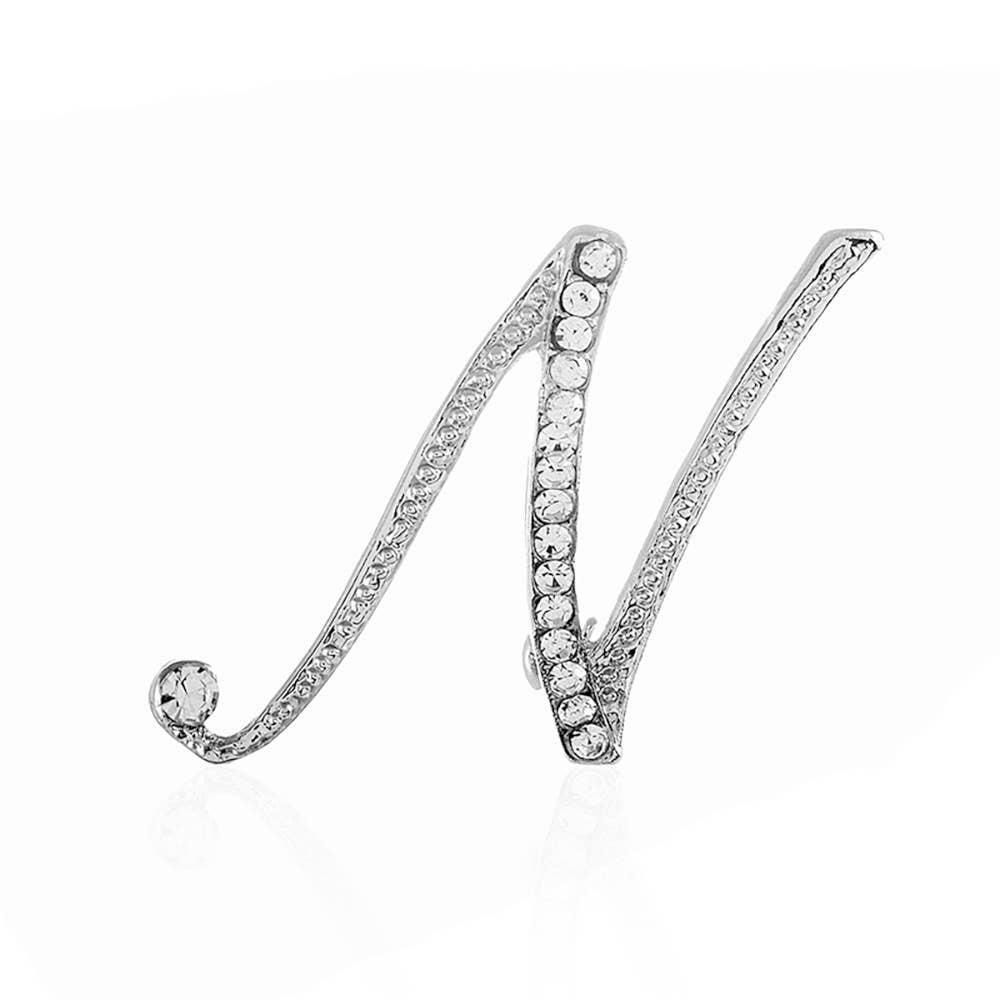 Stone Paved Monogram Initial Letter Pin Brooches