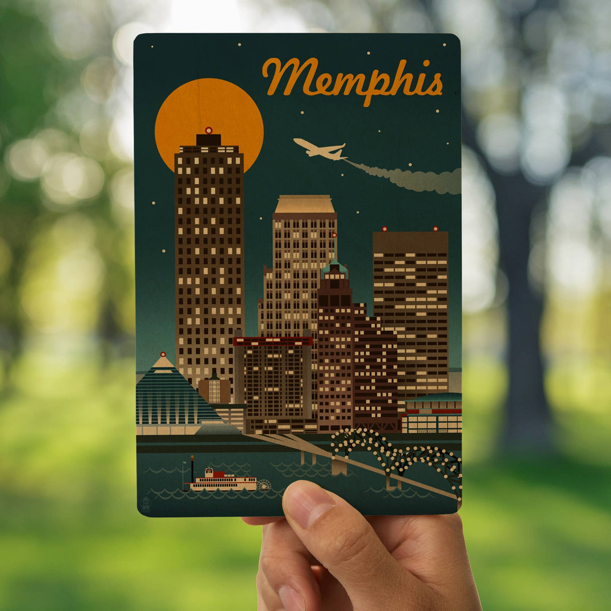 WOOD POSTCARD Memphis, Tennesseee, Retro Skyline