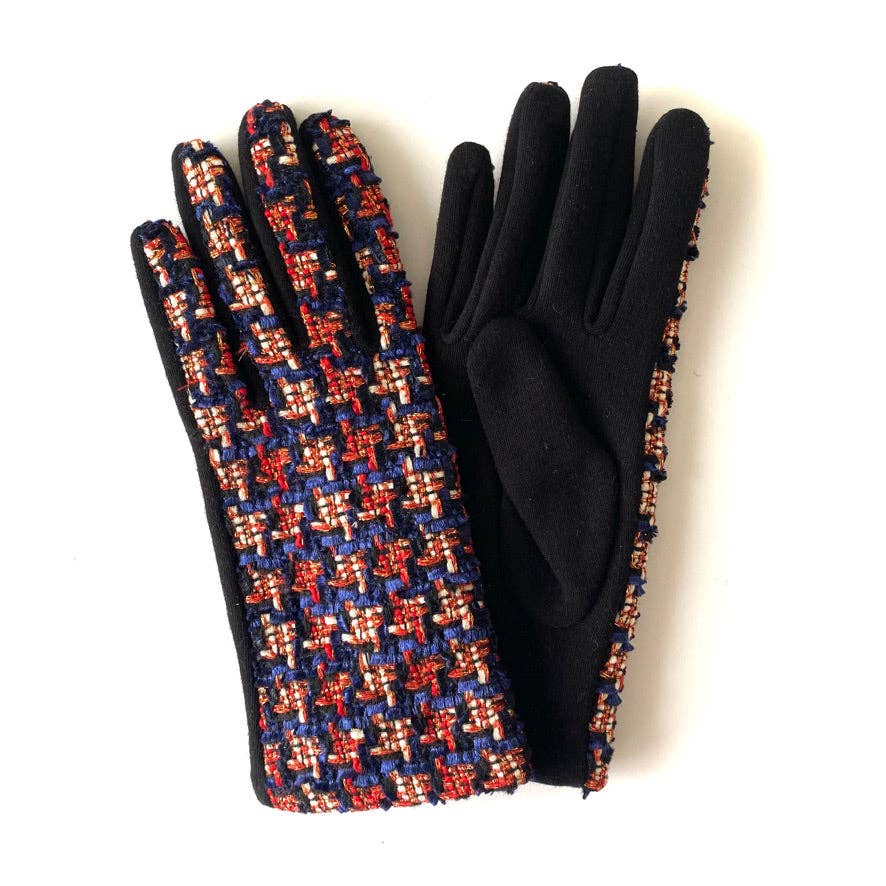 Stylish Tweed Winter Gloves - Navy/Red