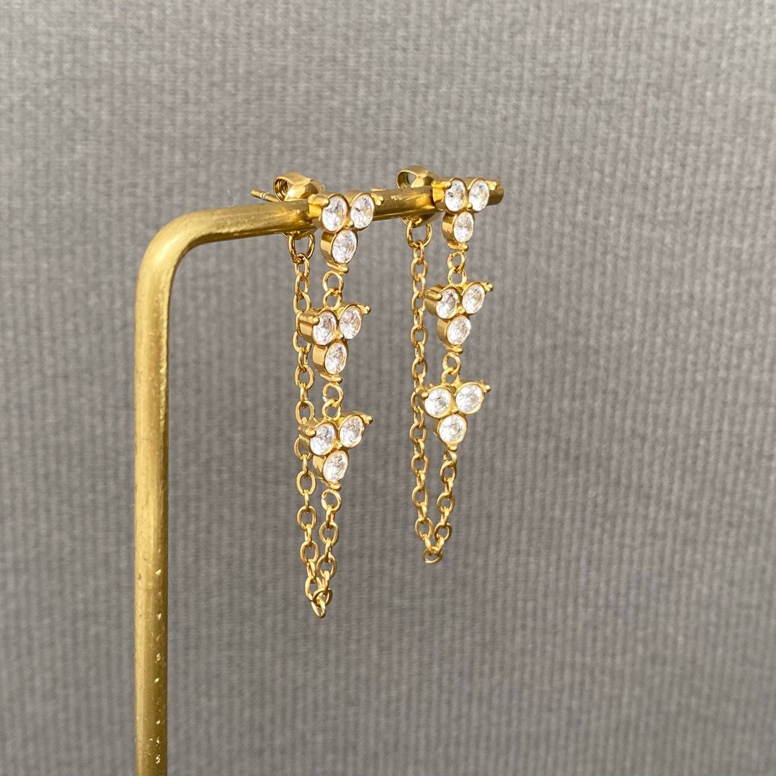 Zircon Inlaid Chain 18K Gold Plated SS Post Earrings - FGS