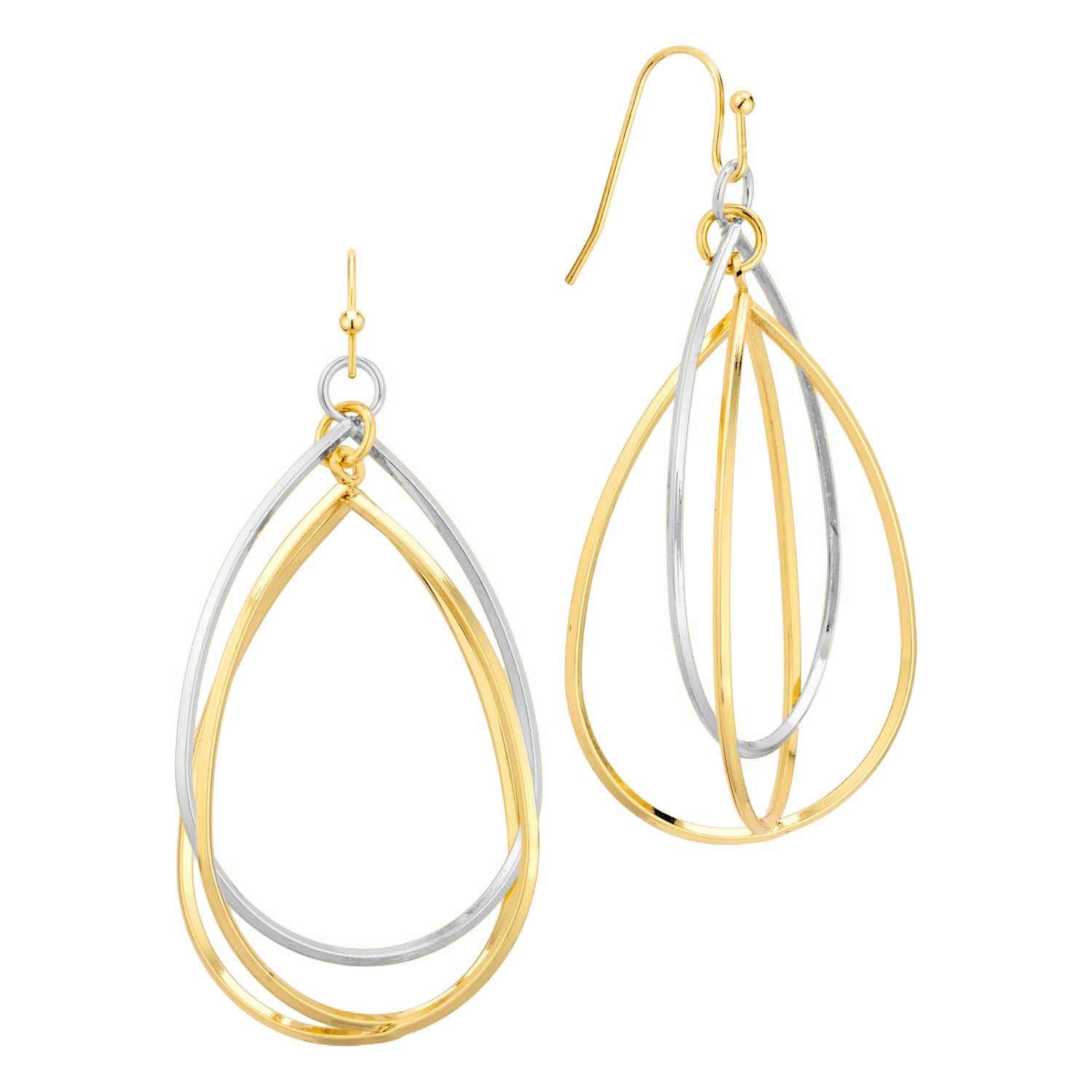 Gold and Silver Layered Teardrop 2" Earring