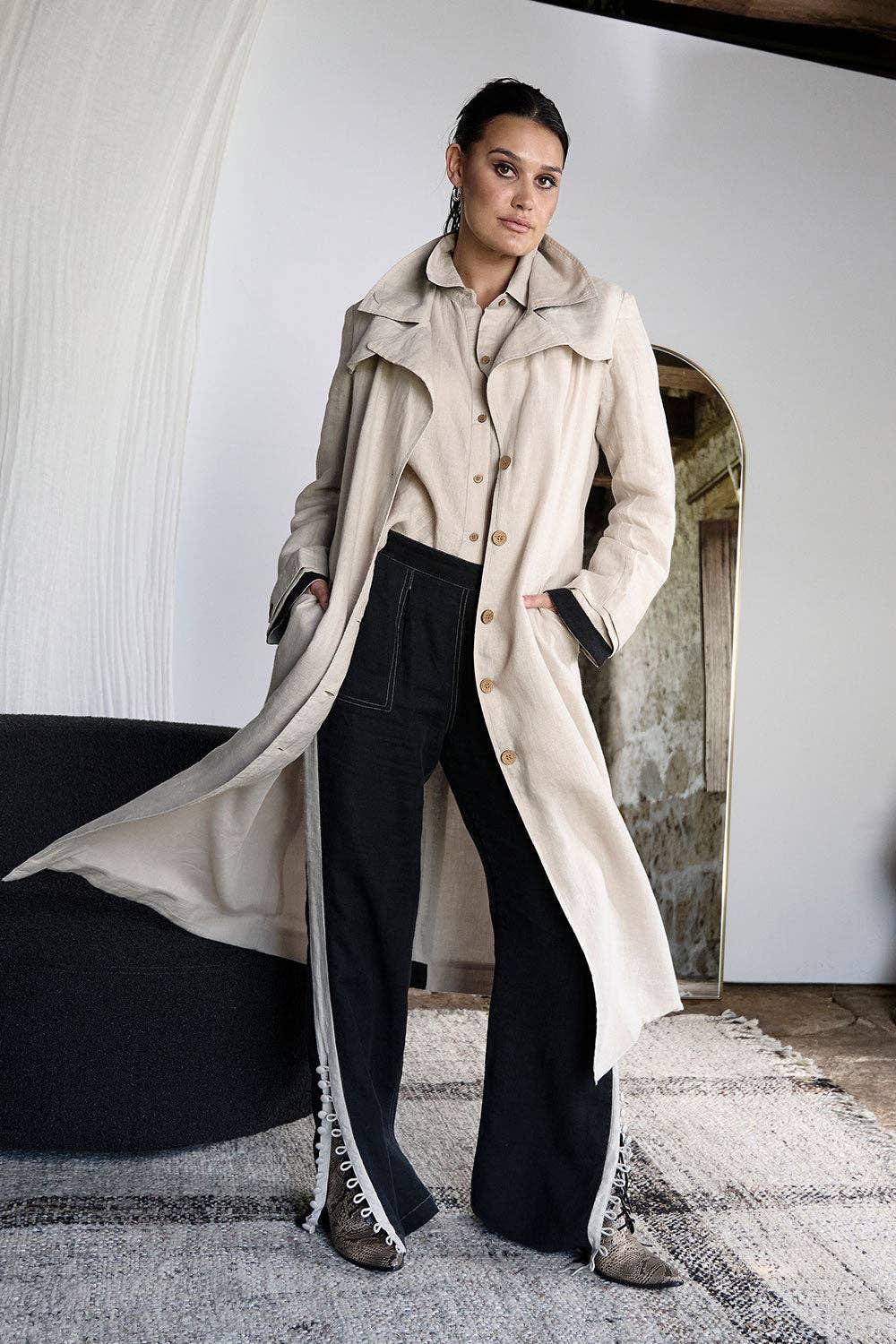 Linen Trench Coat - Natural: Natural