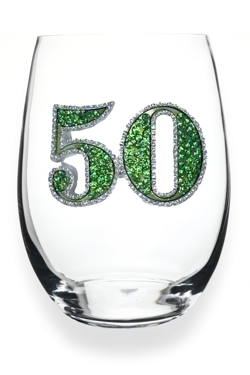 50th Birthday - Jeweled Stemless Wine Glass