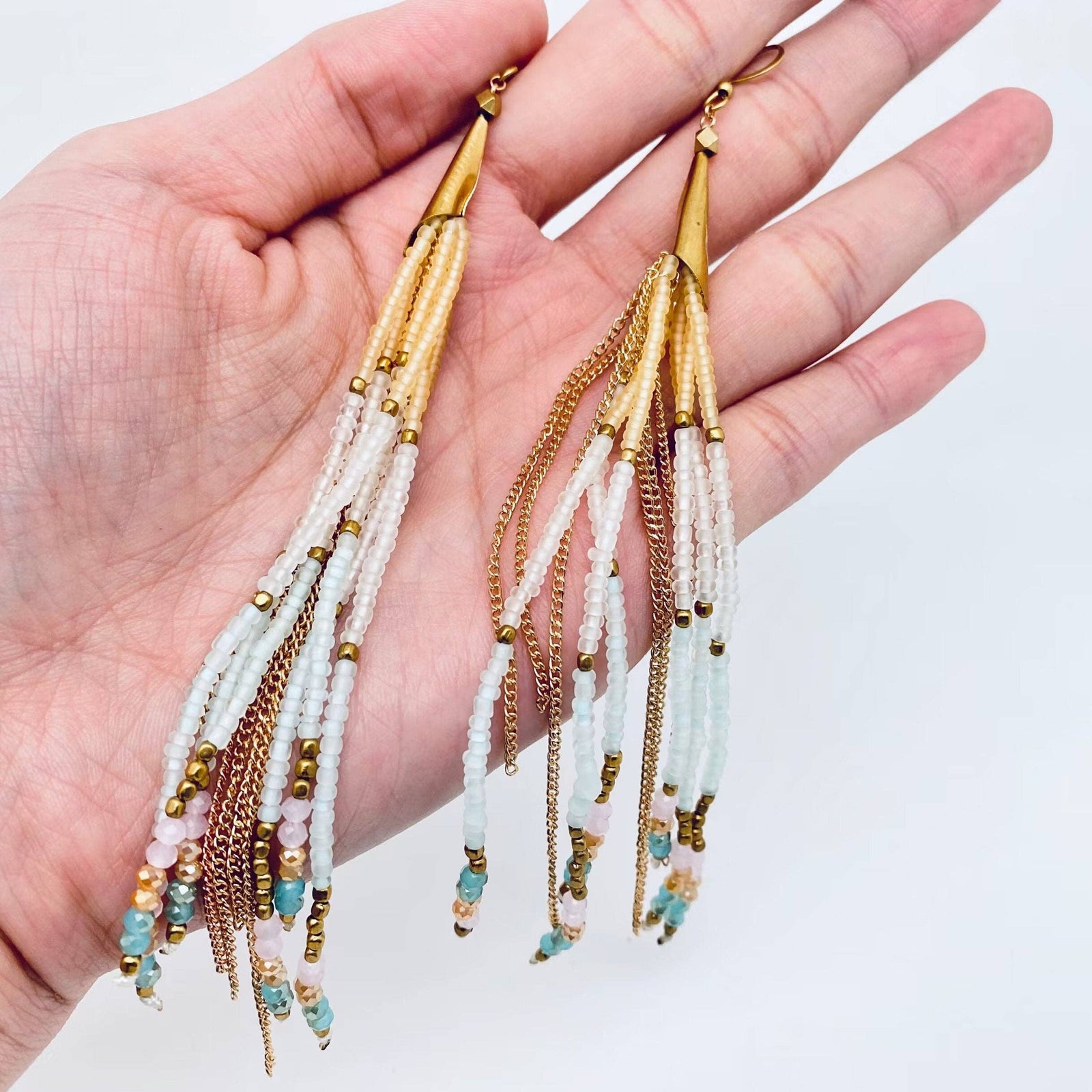 Boho Hand-woven Seed Beads Tassels Earrings