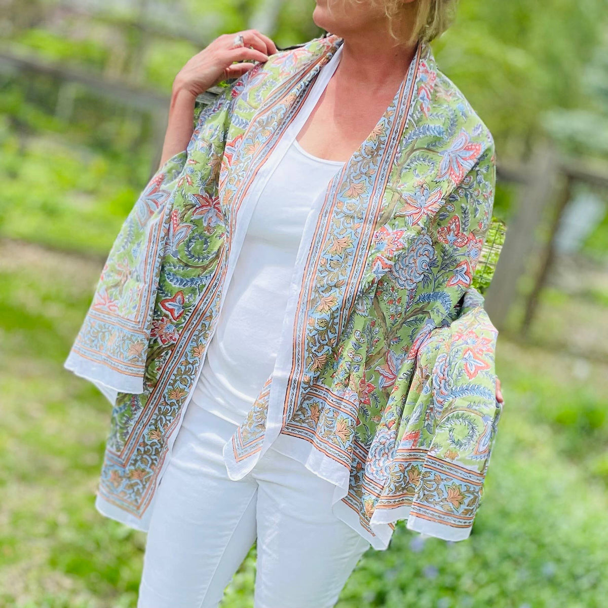 Kayla Cotton Sarong Scarf. Green.