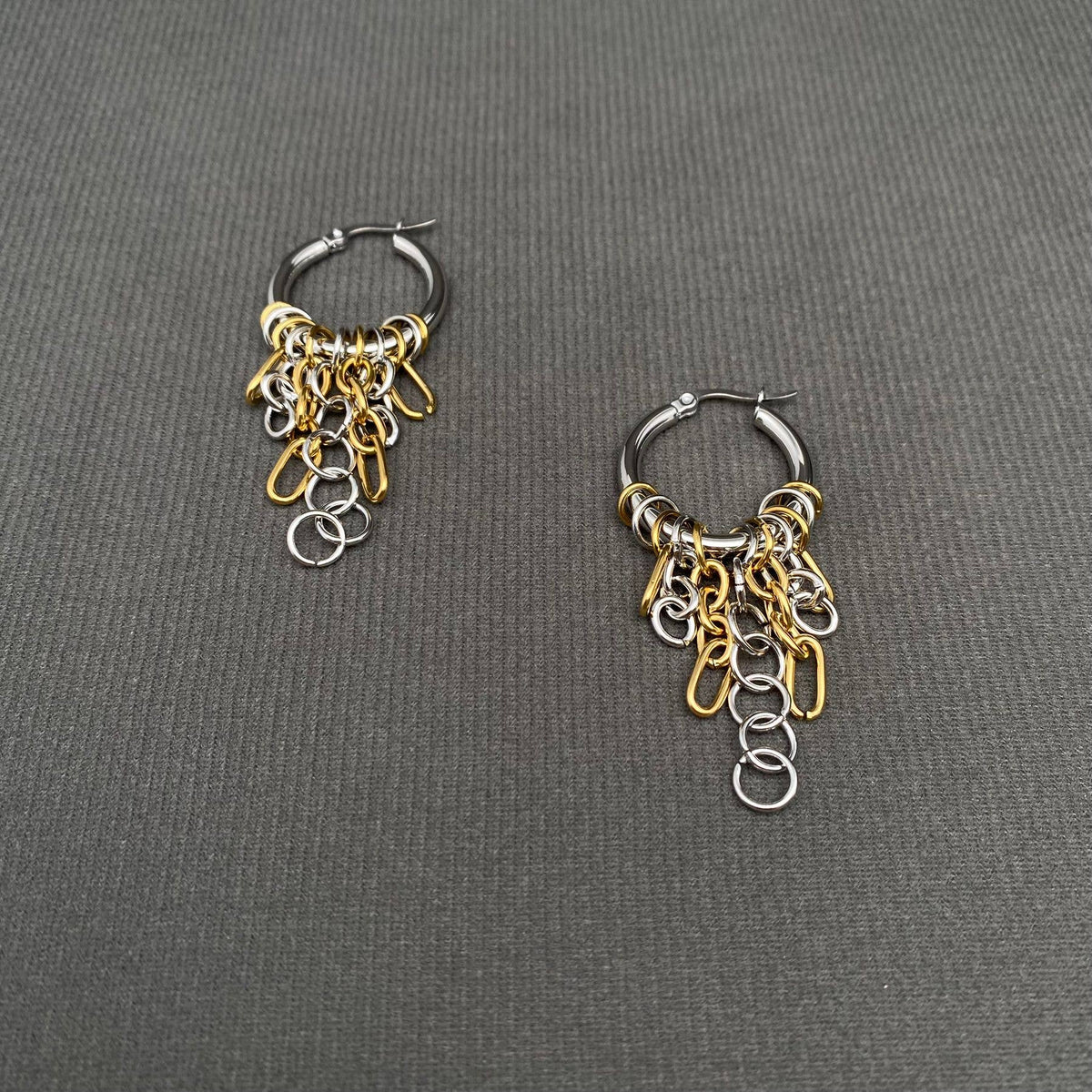 Chain Fringe 18K Gold Plated S.Steel Hoop Earrings