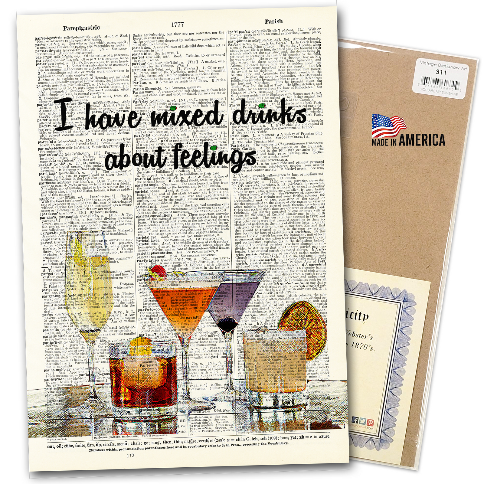 Art Print | Dictionary Page | Vintage | I Have Mixed Drinks