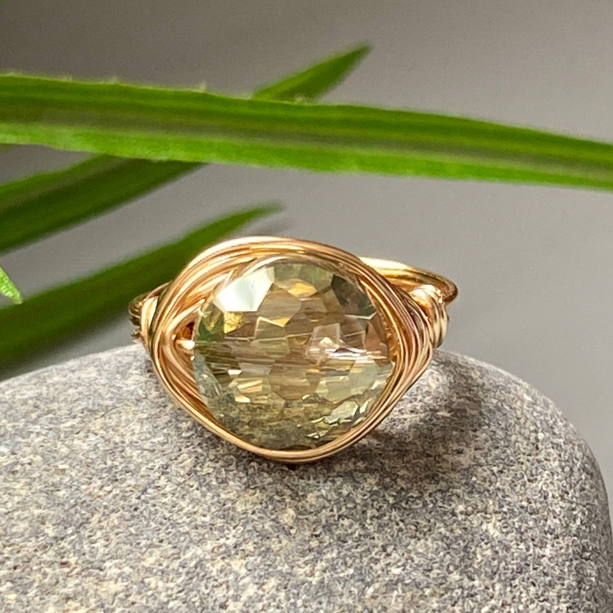Green - Olive Green Crystal Statement Gold Ring: Gold
