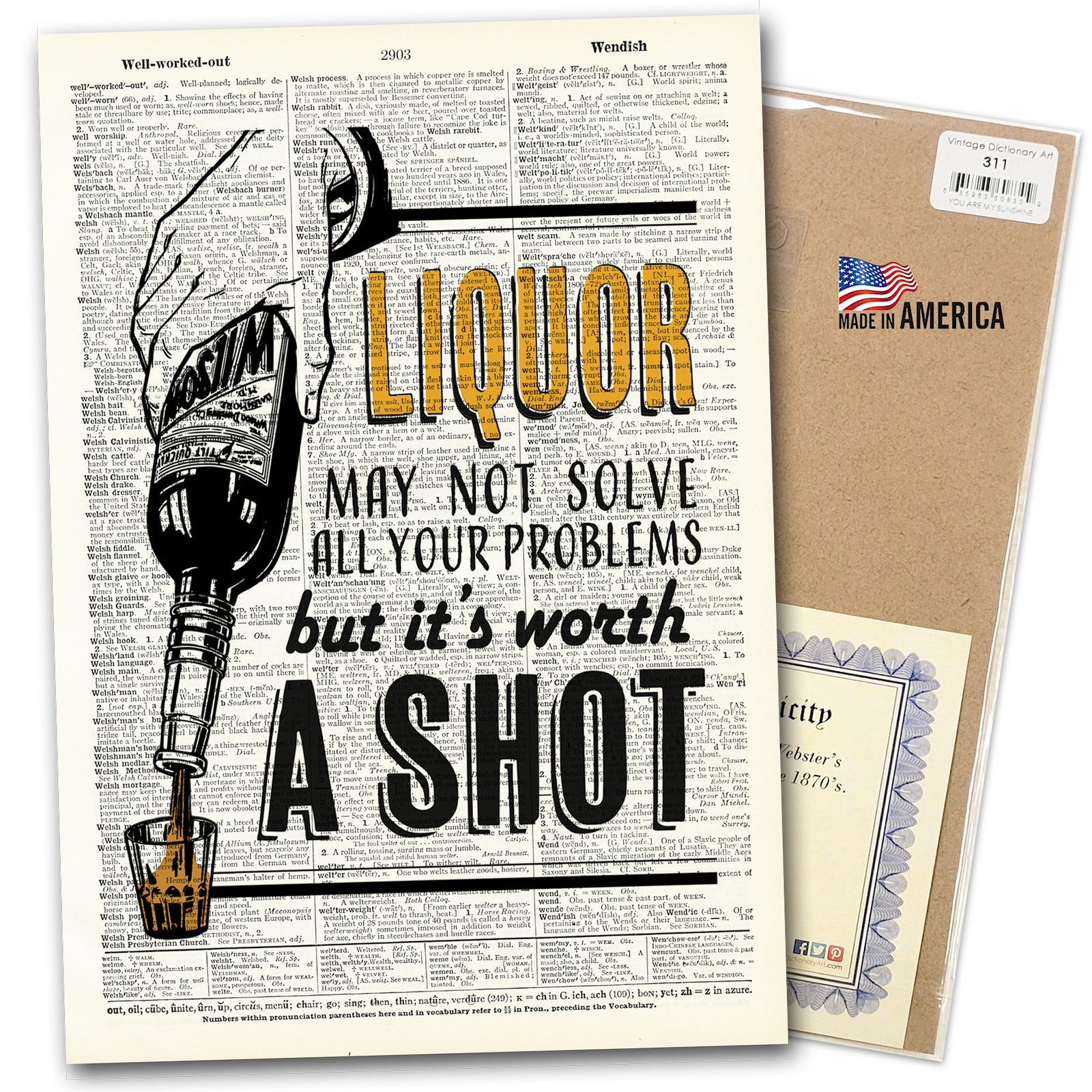 Art Print | Dictionary Page | Vintage | Liquor Worth a Shot