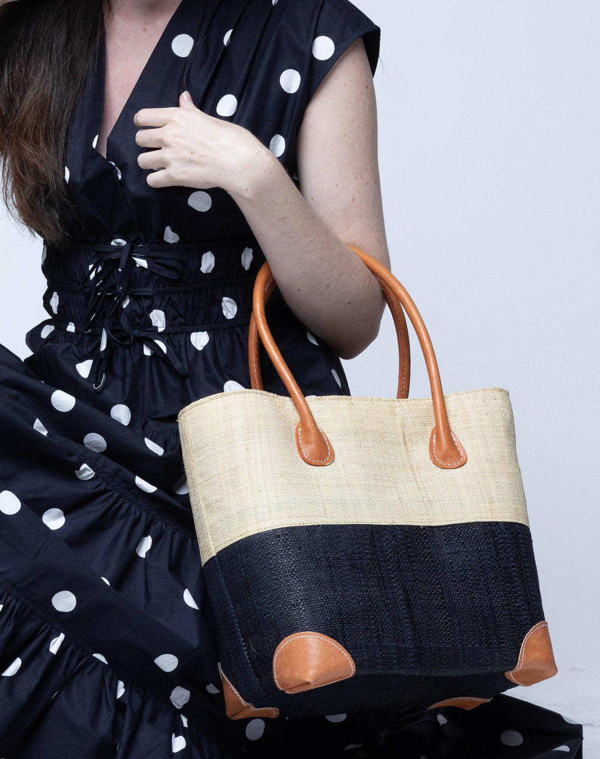 Trinidad Two Tone Raffia Straw Basket Bag
