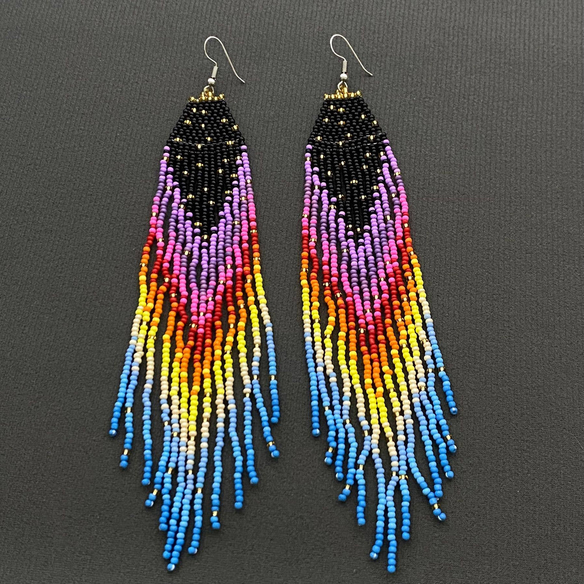 Colorful Seed Beads Fringe Dangle Earrings - SB