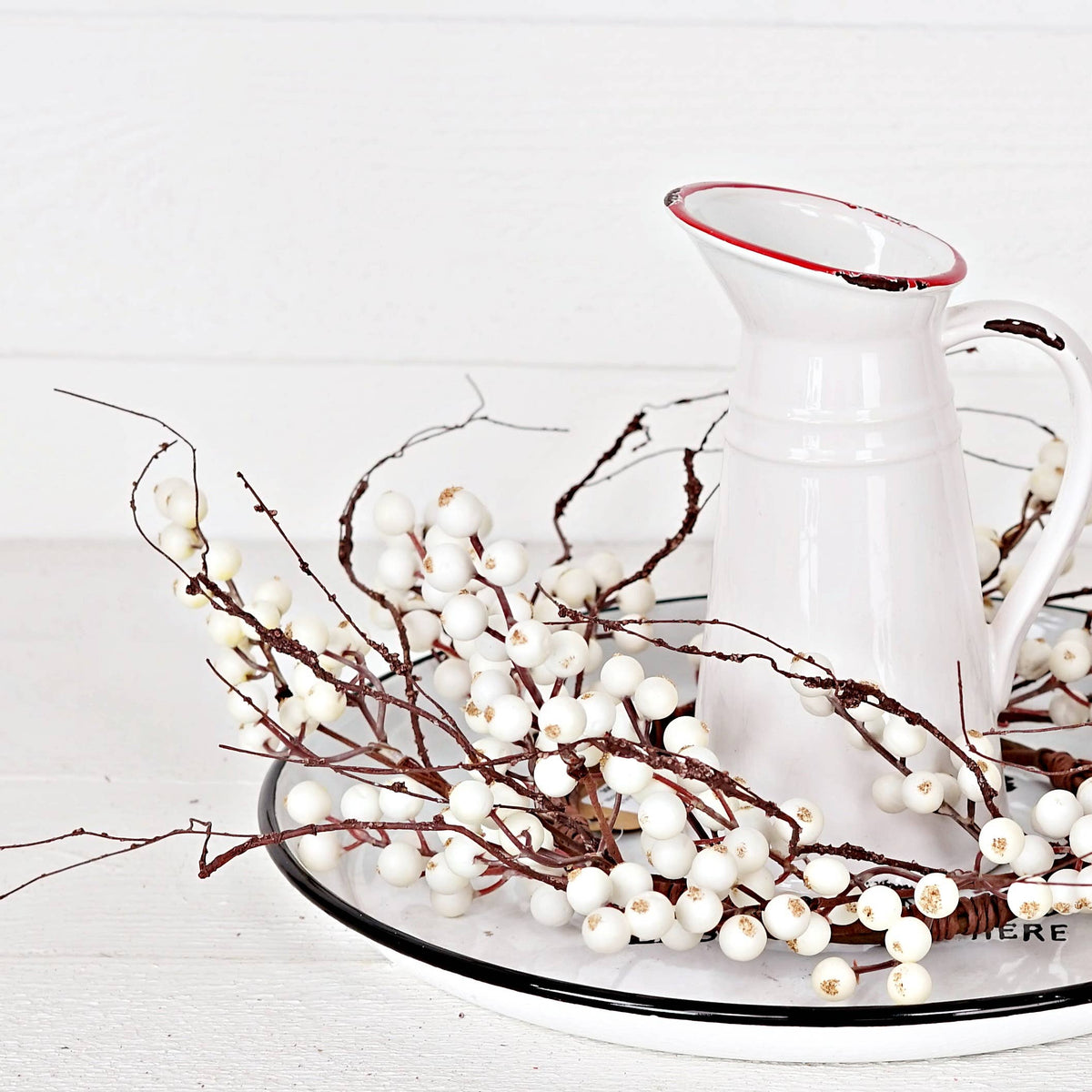 18in(6.5in)Wreath-White Snowberries with wispy twigs-