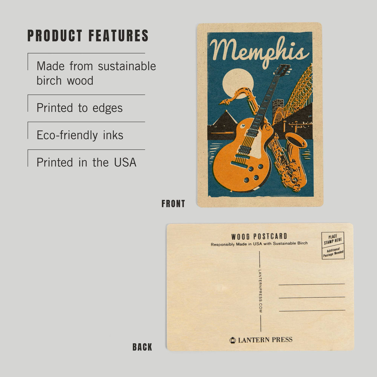WOOD POSTCARD Memphis, Tennessee, Woodblock