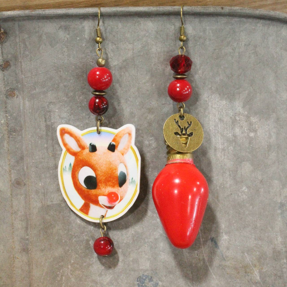 Red Nose Day Reindeer Dangle Earrings