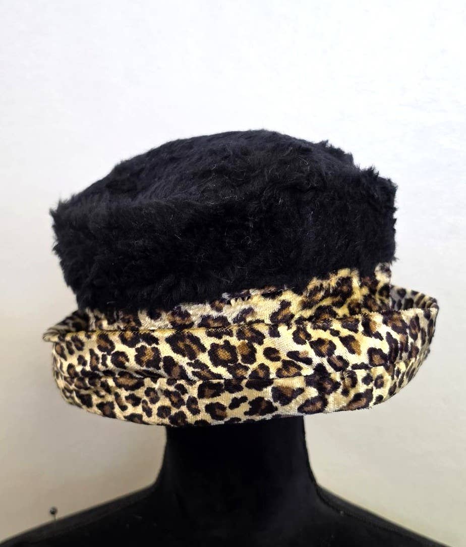HAT VELVET FUR LEOPARD PRINT