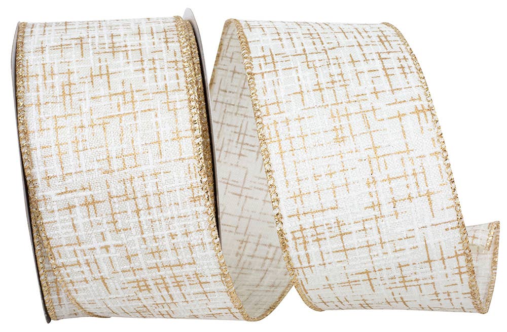 Striped Texture Elegance Linen Wired Edge, Ivory-gold