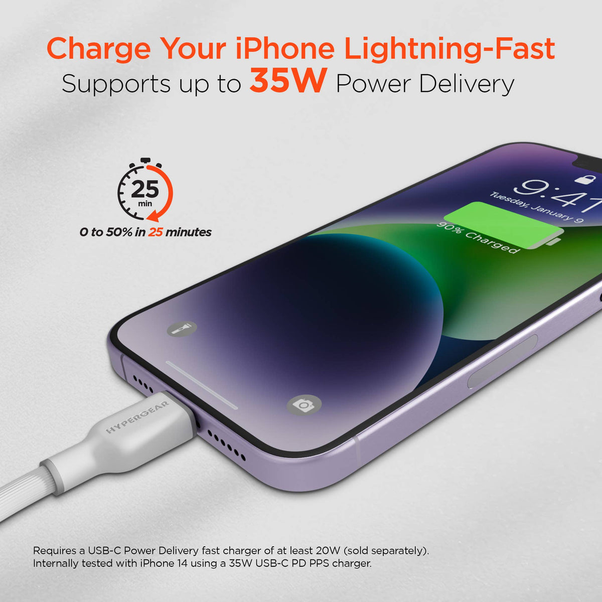 FlexiPro USB-C to Lightning Soft-Touch FastCharge Cable 10ft
