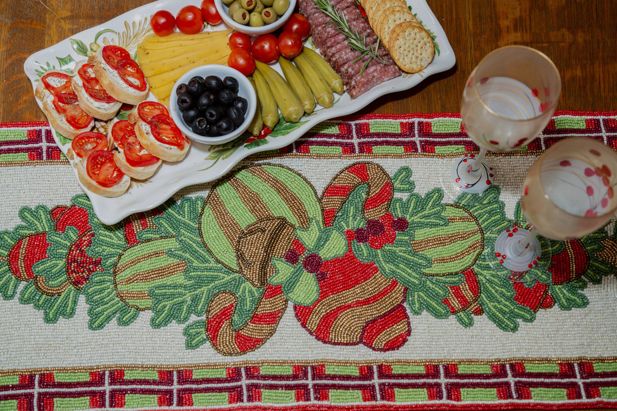 Christmas Plaid Beaded Table Runner