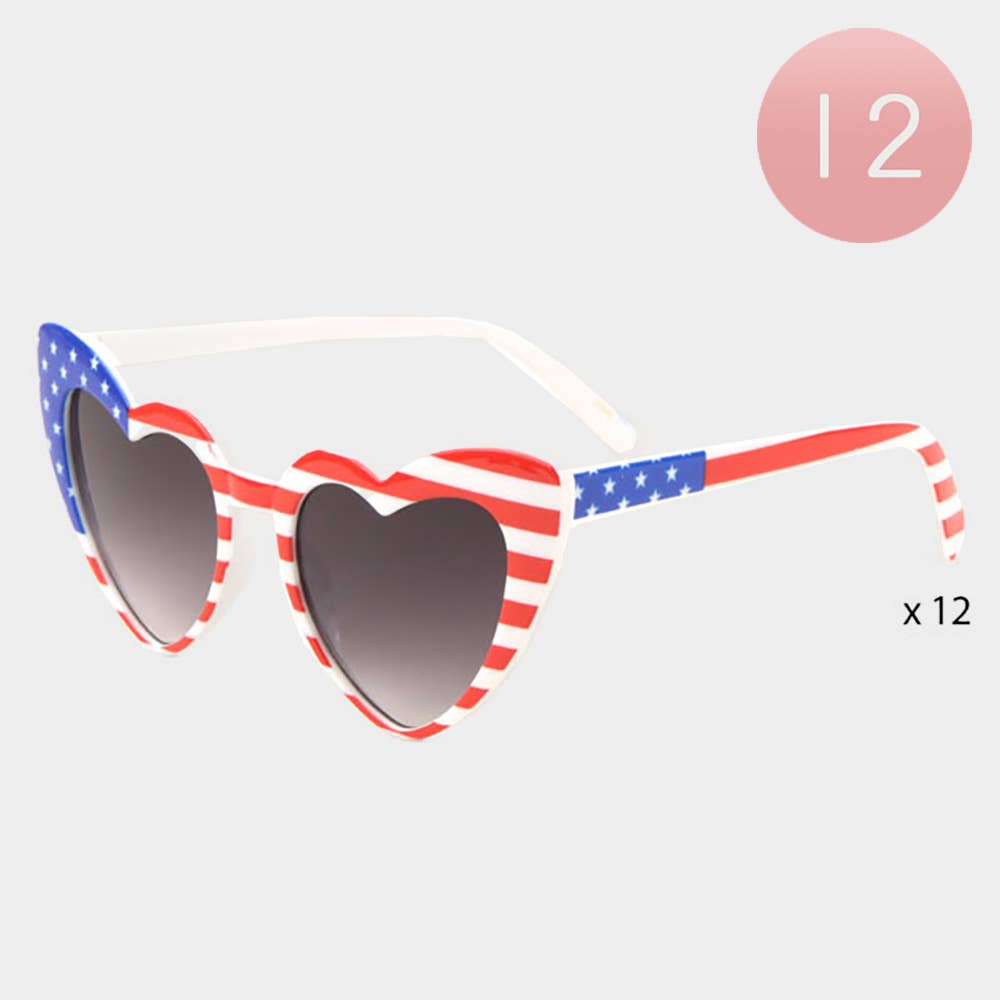 American Flag Frame Heart Lens Sunglasses