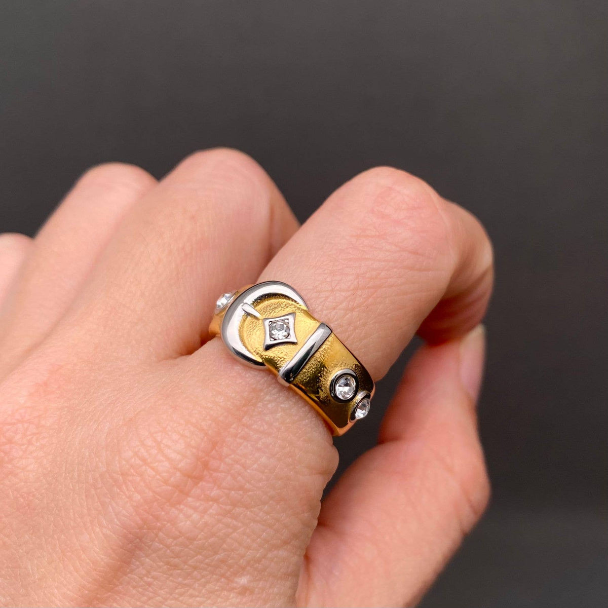 Belt Design 18K Gold Plated Stainless Steel Ring - FGS