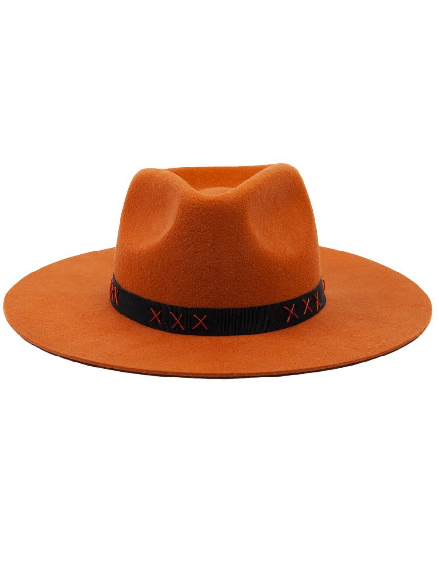Western wool fedora hat with grosgrain stitched trim