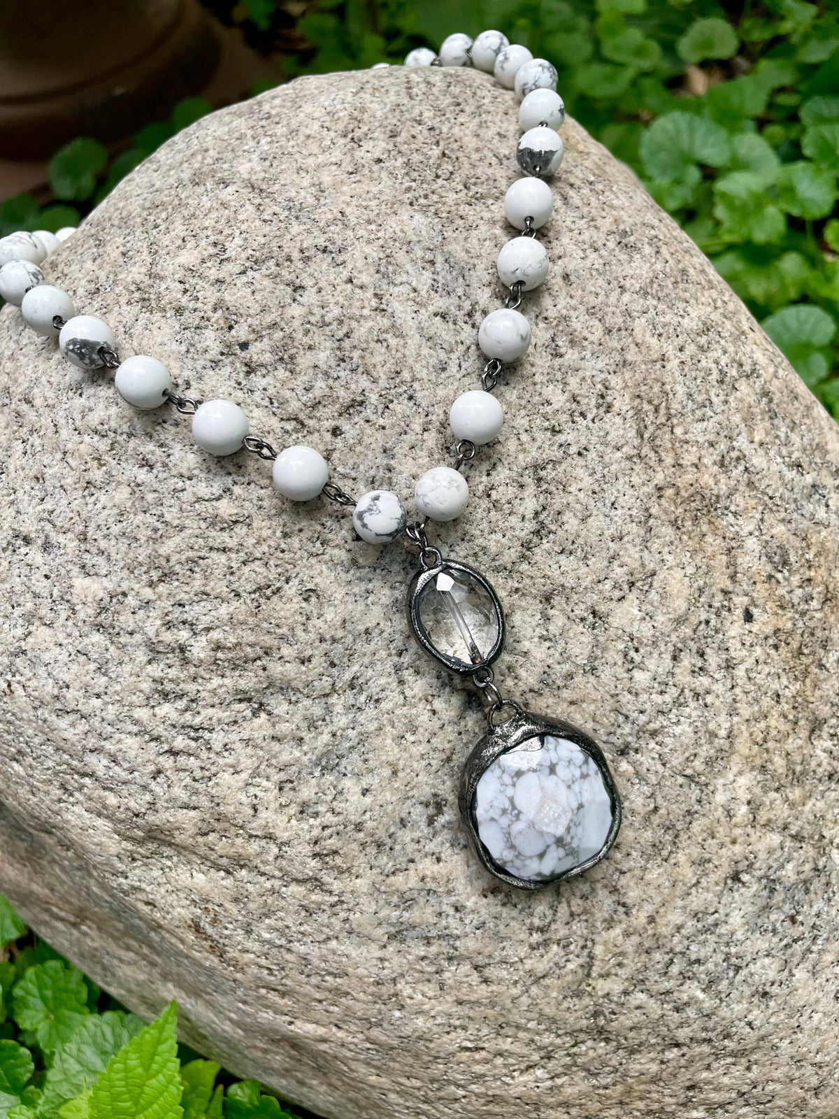 Shasta  Soldered Stone and Crystal Necklace.: White