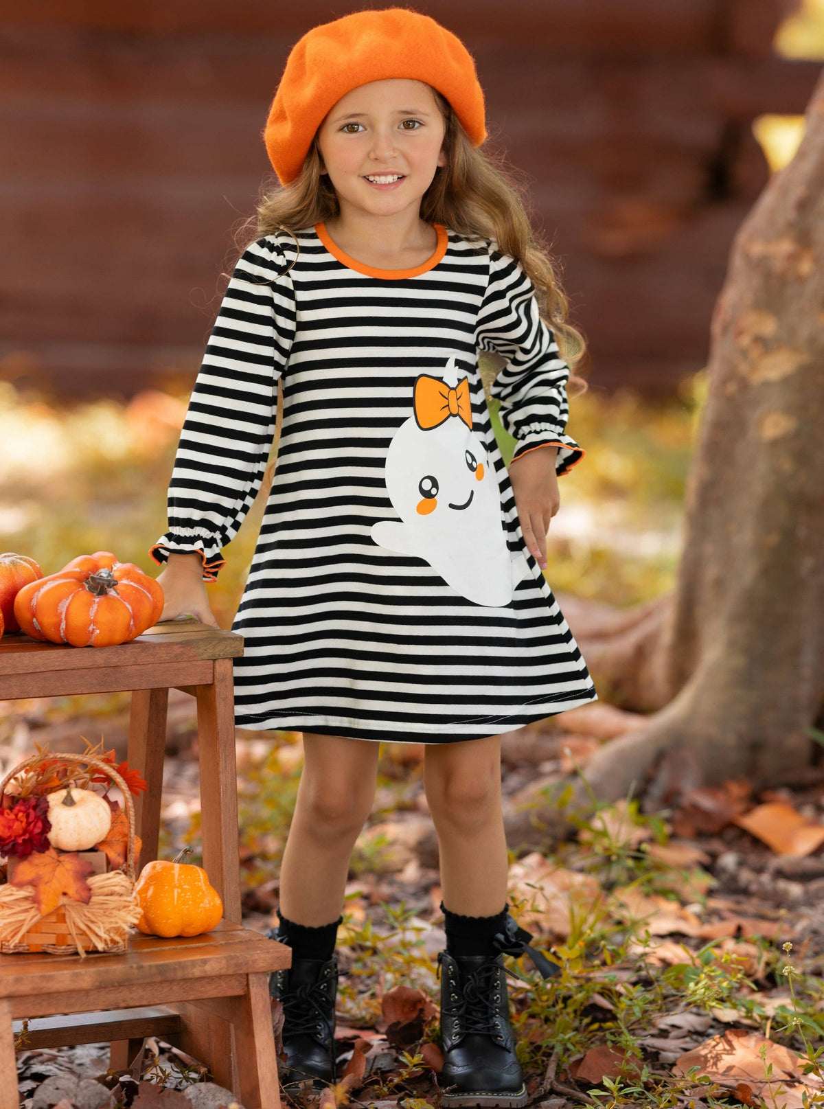 My Friendly Ghost Striped Halloween Dress: Black