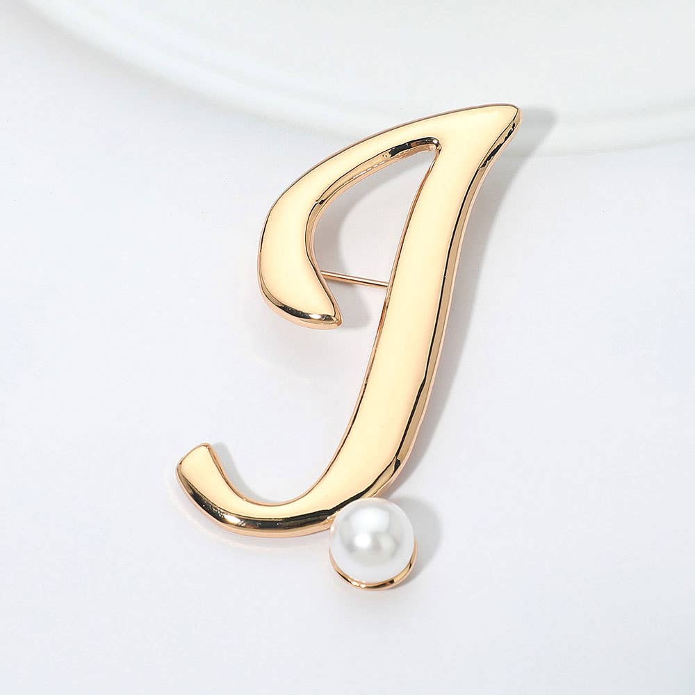 Pearl Accent Initial Letter Pin Brooch