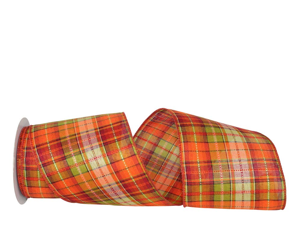 Field Plaid Stitch Value Wired Edge, Orange/green, 4 In