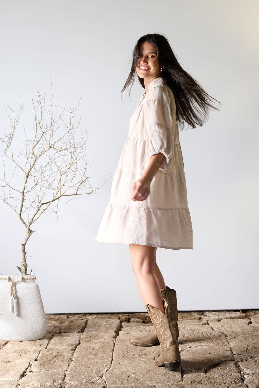 Bella Linen Dress - Natural: Natural