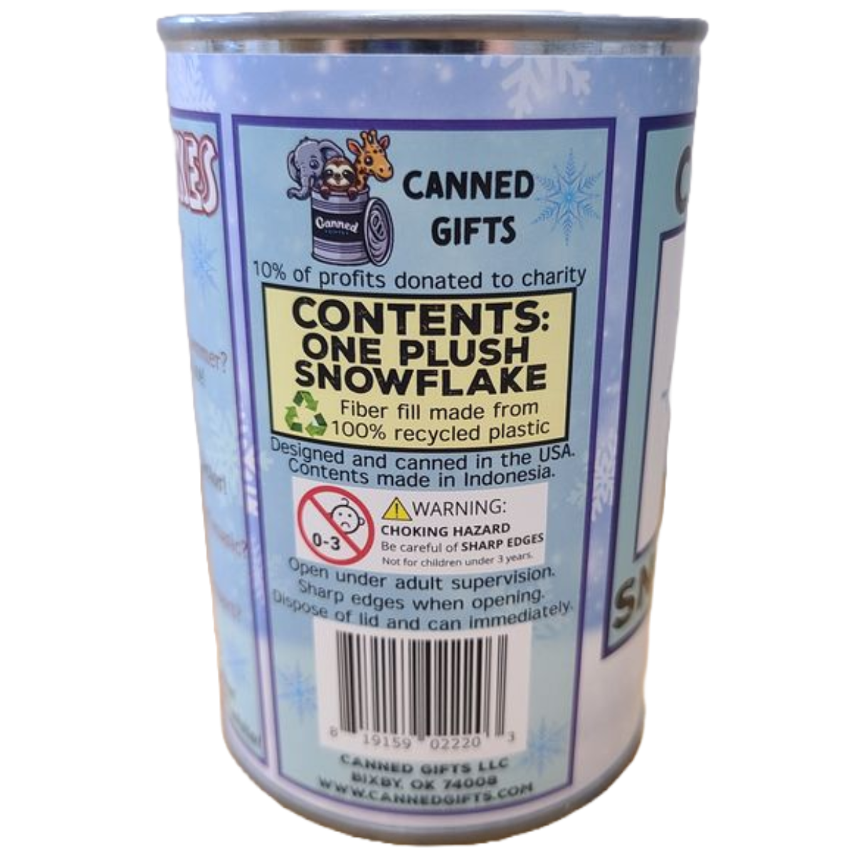 Canned Snowflake - Christmas Plush in Can w/Jokes: Pop Top Lid