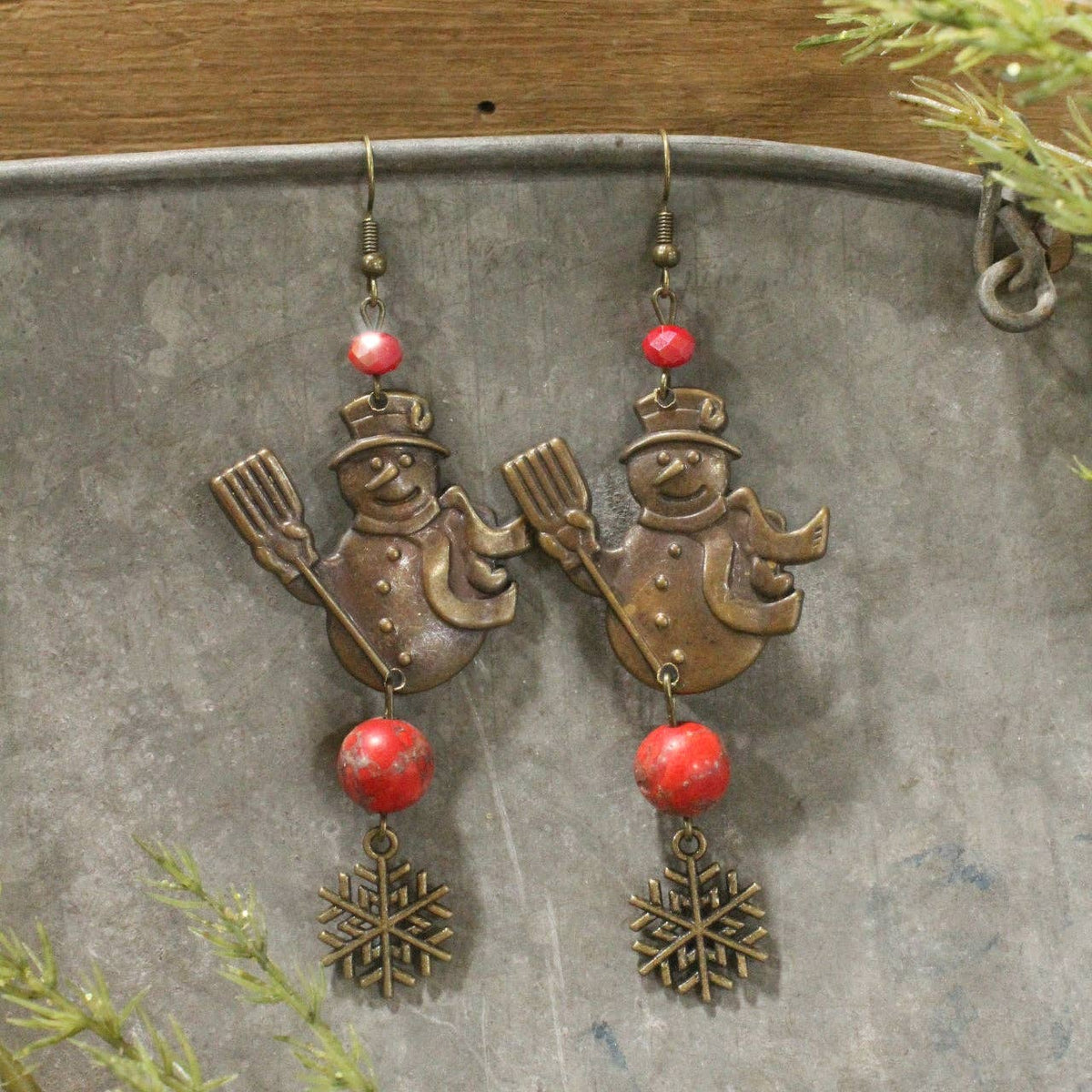 Vintage Snowman &amp; His Flakes Dangle Earrings