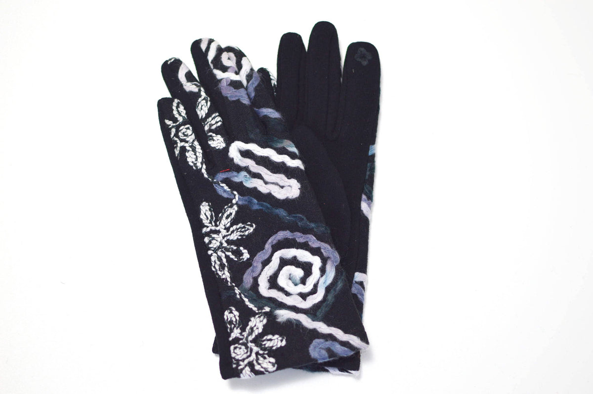 Floral Black and White Winter Gloves