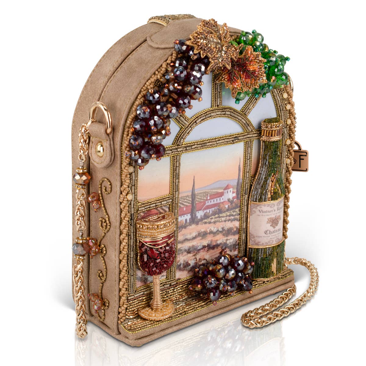 Wine Country beaded wine bottle and glass crossbody bag